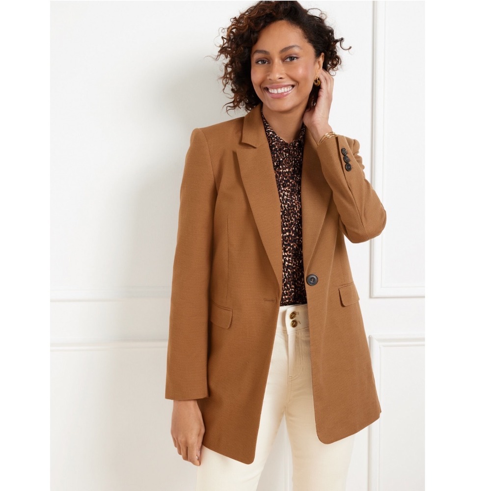 Talbots Relaxed 90s Oversized Sierra Brown Camel Woven Blazer Jacket Size 8